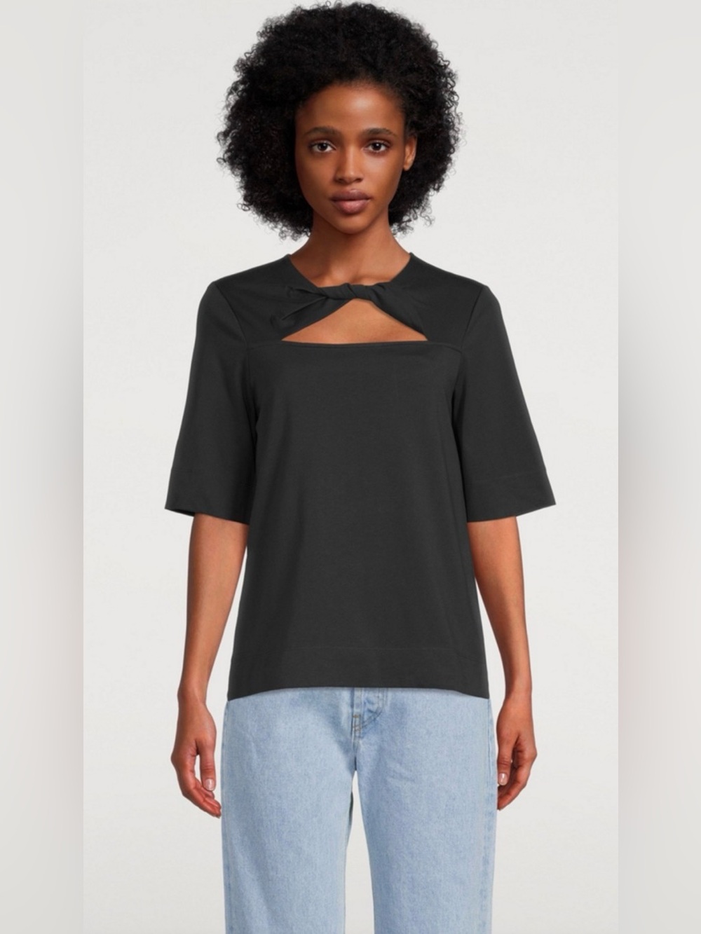 Ganni Black Knot-Front Short Sleeve Top